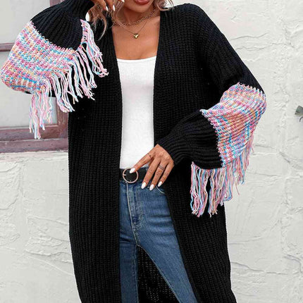 Fringe Sleeve Dropped Shoulder Cardigan