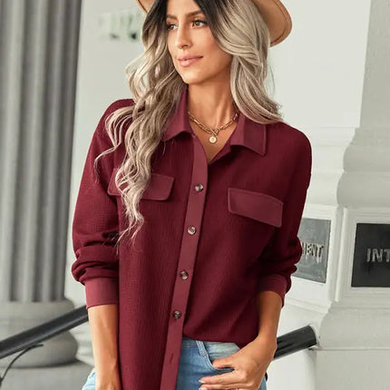 Women's fashion fake pocket knitted shirt top