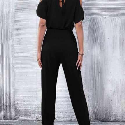 V-Neck Cold-Shoulder Jumpsuit with Pockets