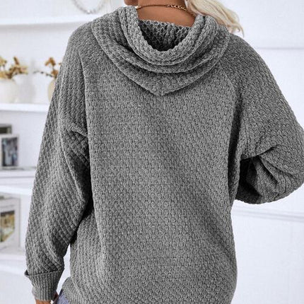 Texture Drawstring Long Sleeve Hooded Sweater - Vickie Lynn's
