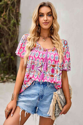 Bohemian Tied Flutter Sleeve Blouse