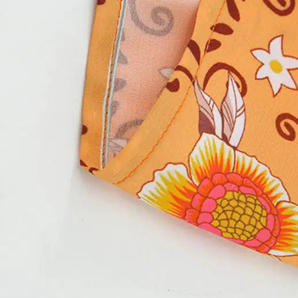 Orange Plus size Floral Deep V Neck Mini Dress