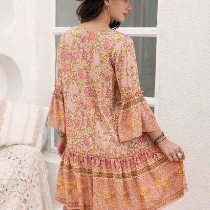 Floral Tie Neck Mini Dress