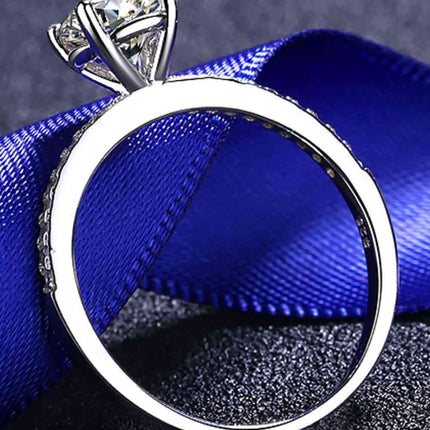 1 Carat Moissanite Rhodium-Plated Side Stone Ring - Vickie Lynn's