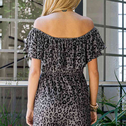 Leopard Off-Shoulder Romper with Pockets