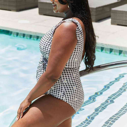 Marina West Swim Full Size Float On Ruffle Faux Wrap One-Piece in Black