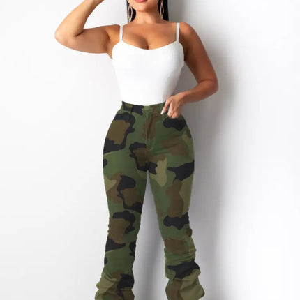 Vaqueros De Mezclilla De Cintura Alta Apilados Ajustados De Moda