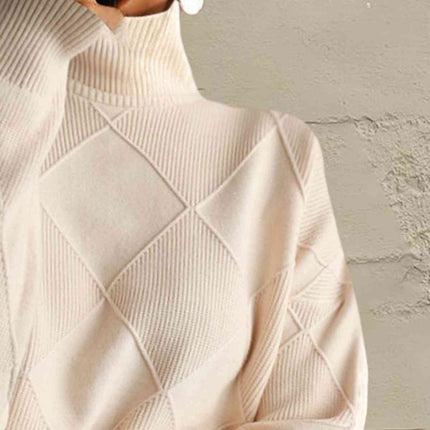 Geometric Turtleneck Long Sleeve Sweater - Vickie Lynn's