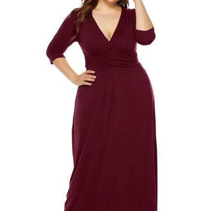 Women's Plus Size Deep V Solid Dress