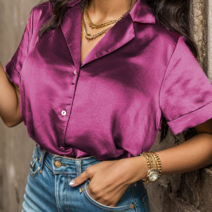 Button Up Collared Neck Short Sleeve Shirt