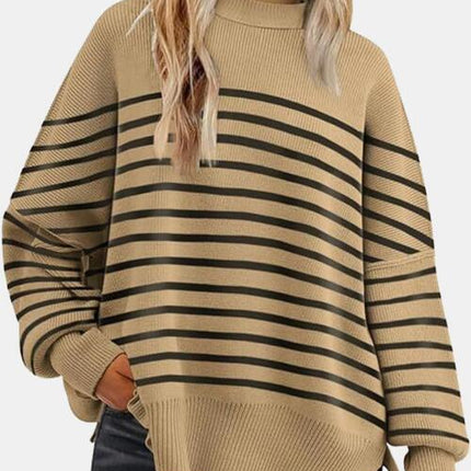 Round Neck Drop Shoulder Slit Sweater