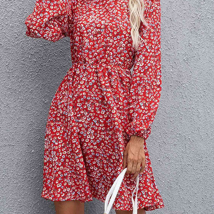 Floral Mock Neck Long Sleeve Dress
