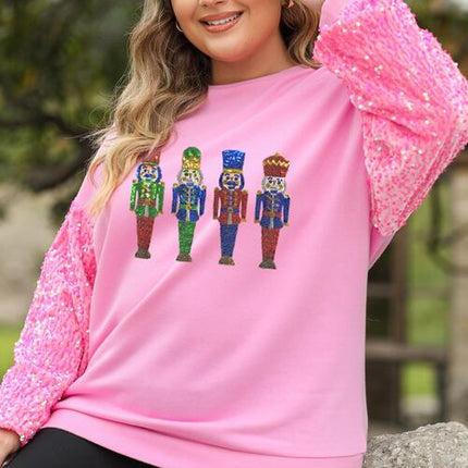 Plus Size Sequin Nutcracker Long Sleeve Sweatshirt