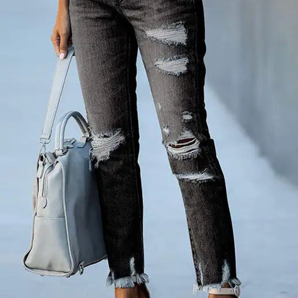 Women's Solid Zip-Fly Shredded Skinny Jeans