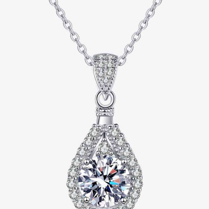 2 Carat Moissanite Teardrop Pendant 925 Sterling Silver Necklace