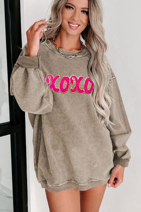 XOXO Sequin Round Neck Dropped Shoulder Sweatshirt - Vickie Lynn's