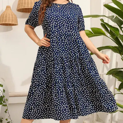 Vestido estampado de manga corta para mujer talla grande 