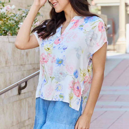 White Birch One And Only Full Size Short Sleeve Floral Print Top