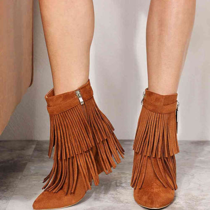 Legend Women's Tassel Wedge Heel Ankle Booties