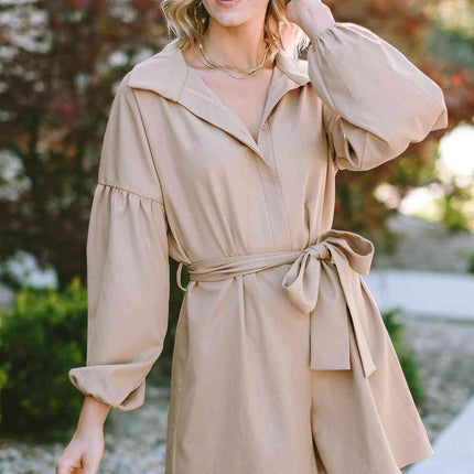 Tie Front Button Up Collared Neck Rompers