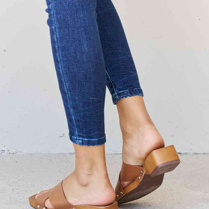 Weeboo Step Into Summer Criss Cross Wooden Clog Mule in Brown