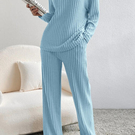 Ribbed V-Neck Top and Pants Set