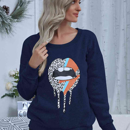 Lip Graphic Round Neck Sweatshirt