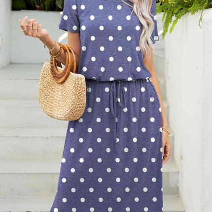 Round Neck Short Sleeve Slit Dress with Pockets