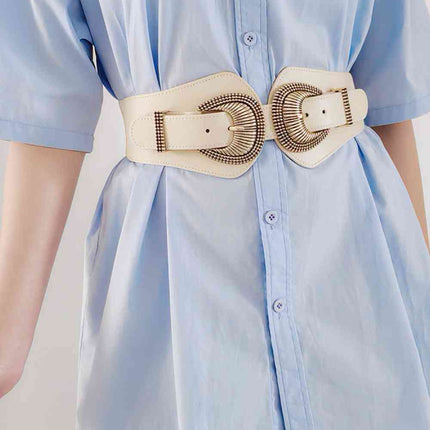 Shell Double Buckle Elastic Wide Belt
