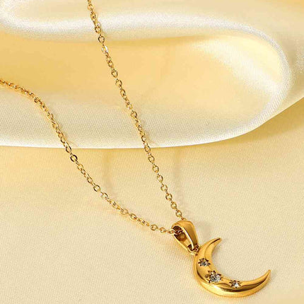 18K Gold Plated Inlaid Zircon Moon Pendant Necklace