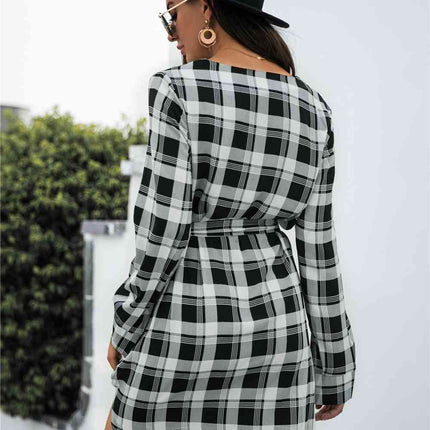 Plaid V-Neck Tie Waist Dress