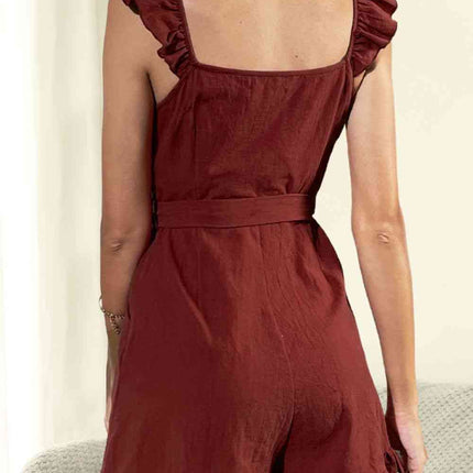 Tie Belt V-Neck Ruffled Romper