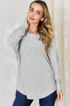 Basic Bae Full Size Ribbed Round Neck Slit T-Shirt - Vickie Lynn's