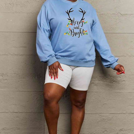 Simply Love Full Size MERRY AND BRIGHT Graphic Sweatshirt