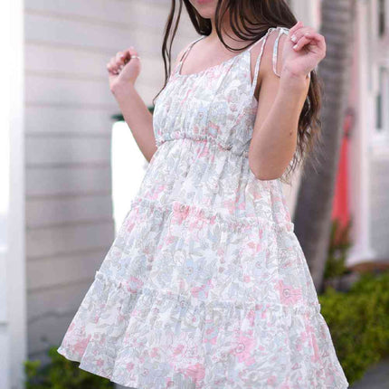 Floral Tie-Shoulder Frill Trim Dress