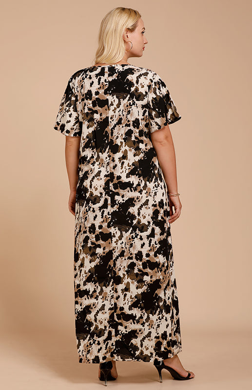 Vestido largo con estampado de leopardo y cuello redondo para mujer 