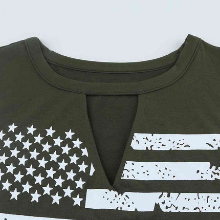 US Flag Graphic Cutout Round Neck Tank