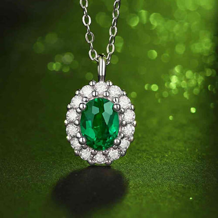1.5 Carat Lab-Grown Emerald 925 Sterling Silver Necklace