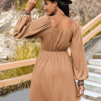 Crochet V-Neck Balloon Sleeve Dress