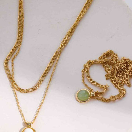 Copper 14K Gold-Plated Round Shape Aventurine Pendant Necklace