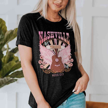 NASHVILLE TENNESSEE MUSIC CITY Graphic Round Neck Tee - Vickie Lynn's