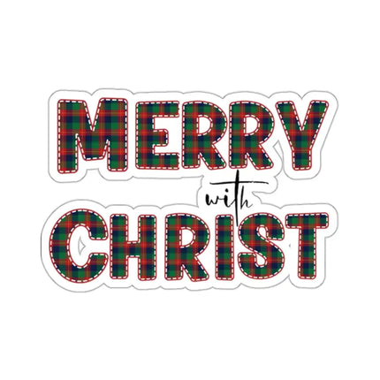Uniquely You Die-Cut Sticker, Merry With Christ, Red And Green Plaid Christmas Holiday Pattern Print