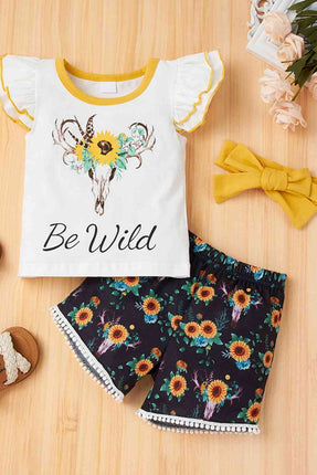 Baby Girl Graphic Flutter Sleeve Tee and Floral Shorts Set