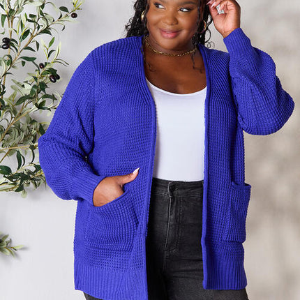 Zenana Full Size Waffle-Knit Open Front Cardigan