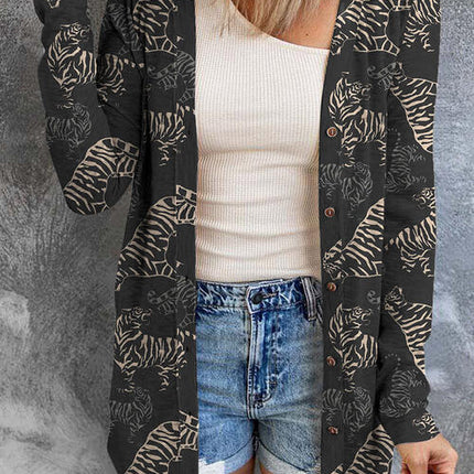Tiger Print Button Up Long Sleeve Cardigan - Vickie Lynn's
