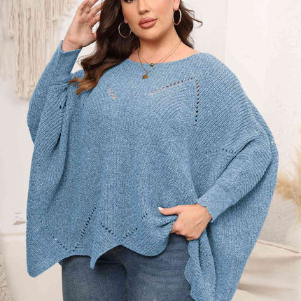 Plus Size Round Neck Batwing Sleeve Sweater