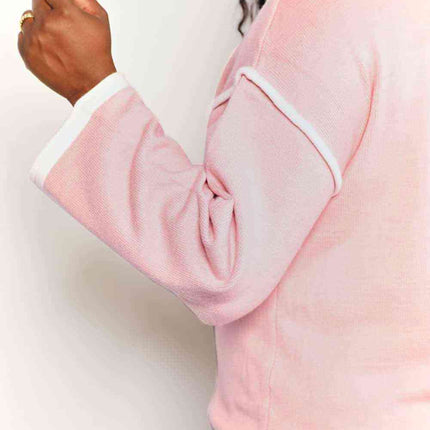 Double Take Contrast Detail Dropped Shoulder Knit Top - Vickie Lynn's