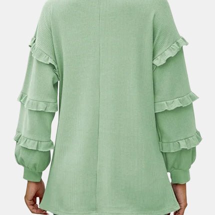 Ruffled V-Neck Long Sleeve T-Shirt