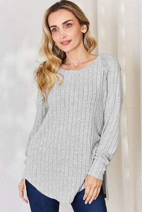 Basic Bae Full Size Ribbed Round Neck Slit T-Shirt - Vickie Lynn's