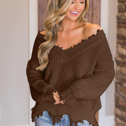 Frayed Hem Dropped Shoulder Sweater
